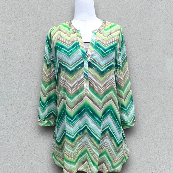 Chico's Tunic Blouse Watercolor Chevron Lorelai II Top with Sequins Womens Size - Picture 6 of 15